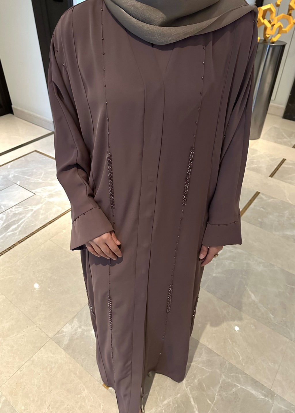 Aura Taşlı Abaya Gül Kurusu