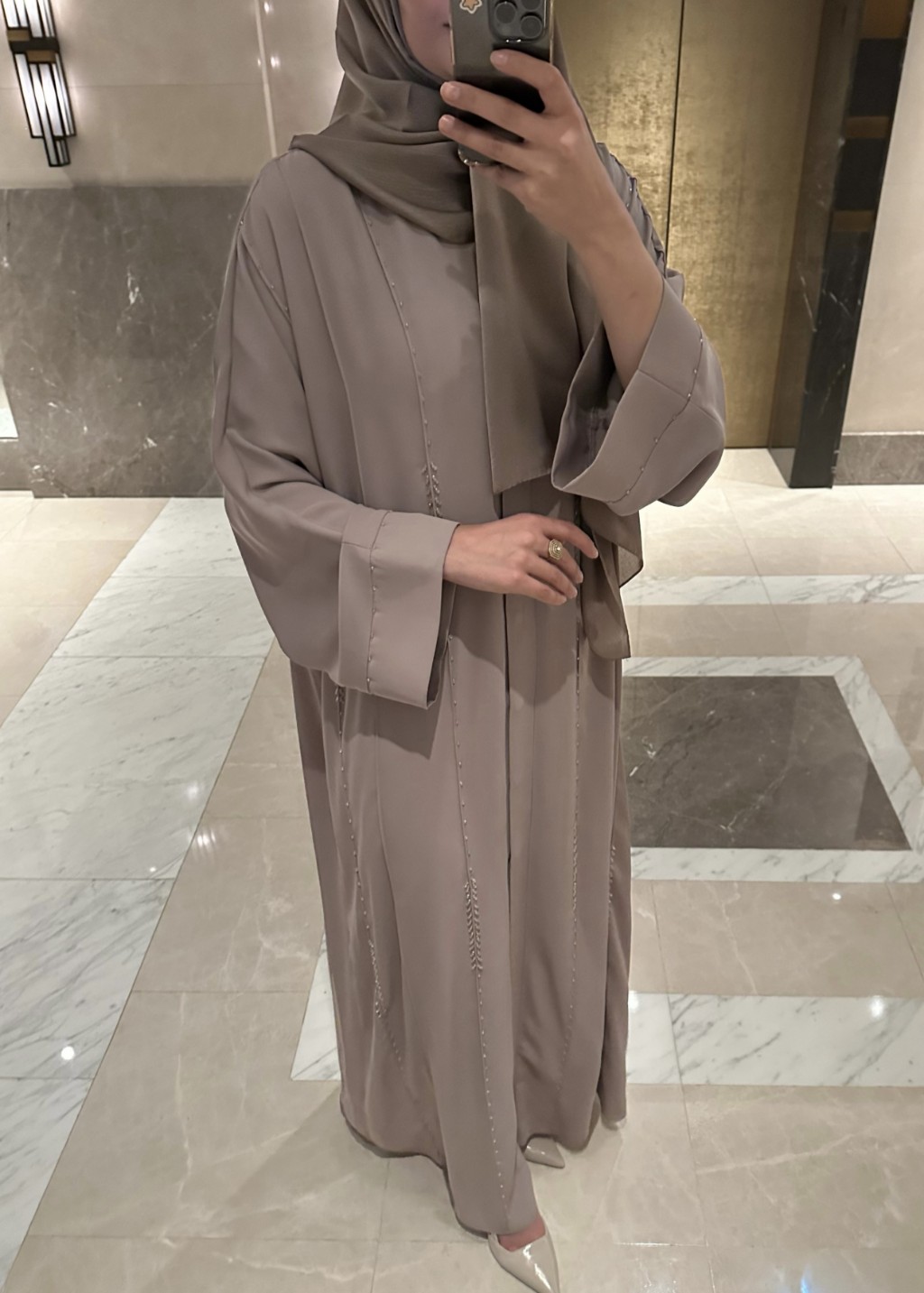 Aura Taşlı Abaya Krem