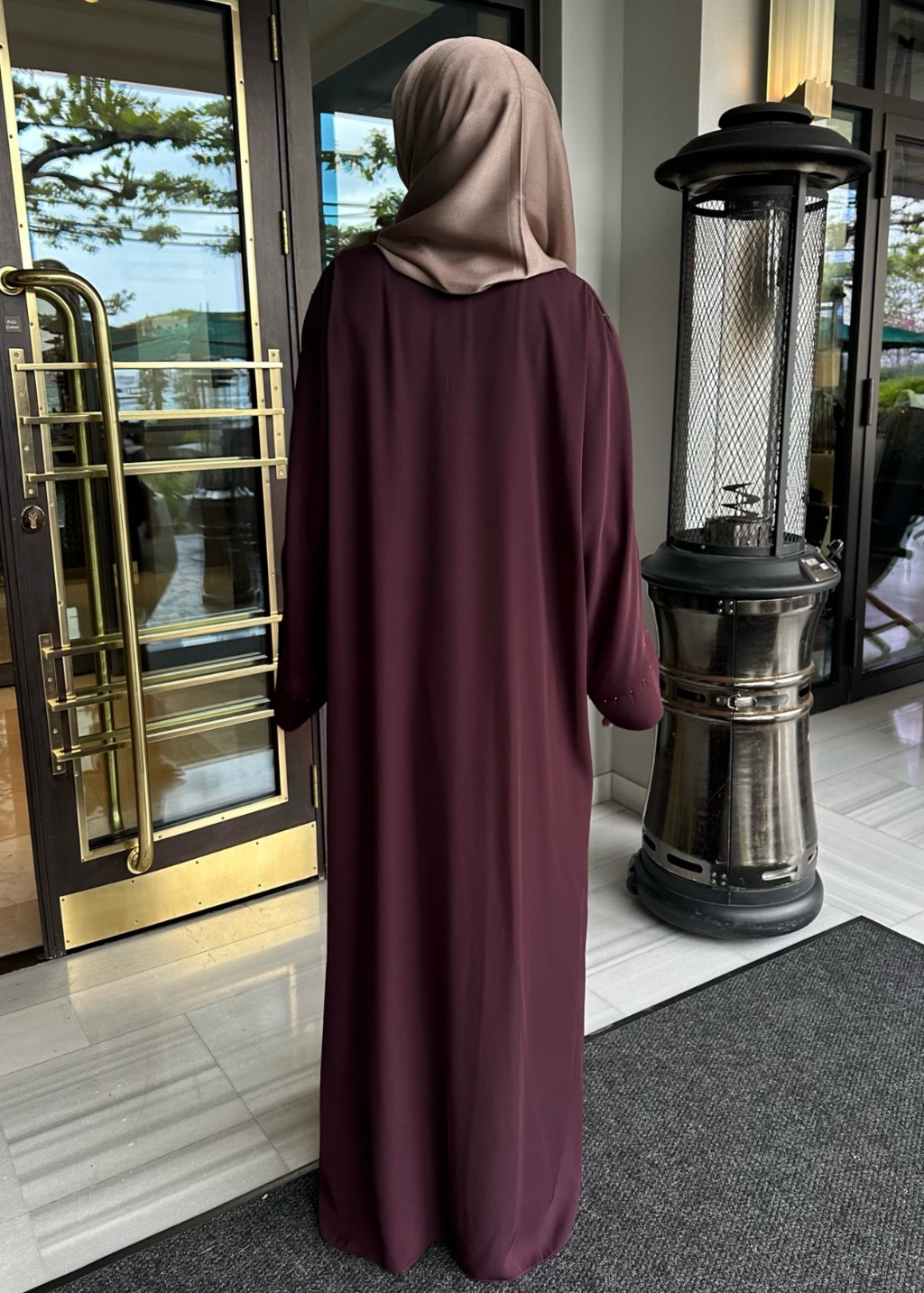 Aura Taşlı Abaya Mürdüm