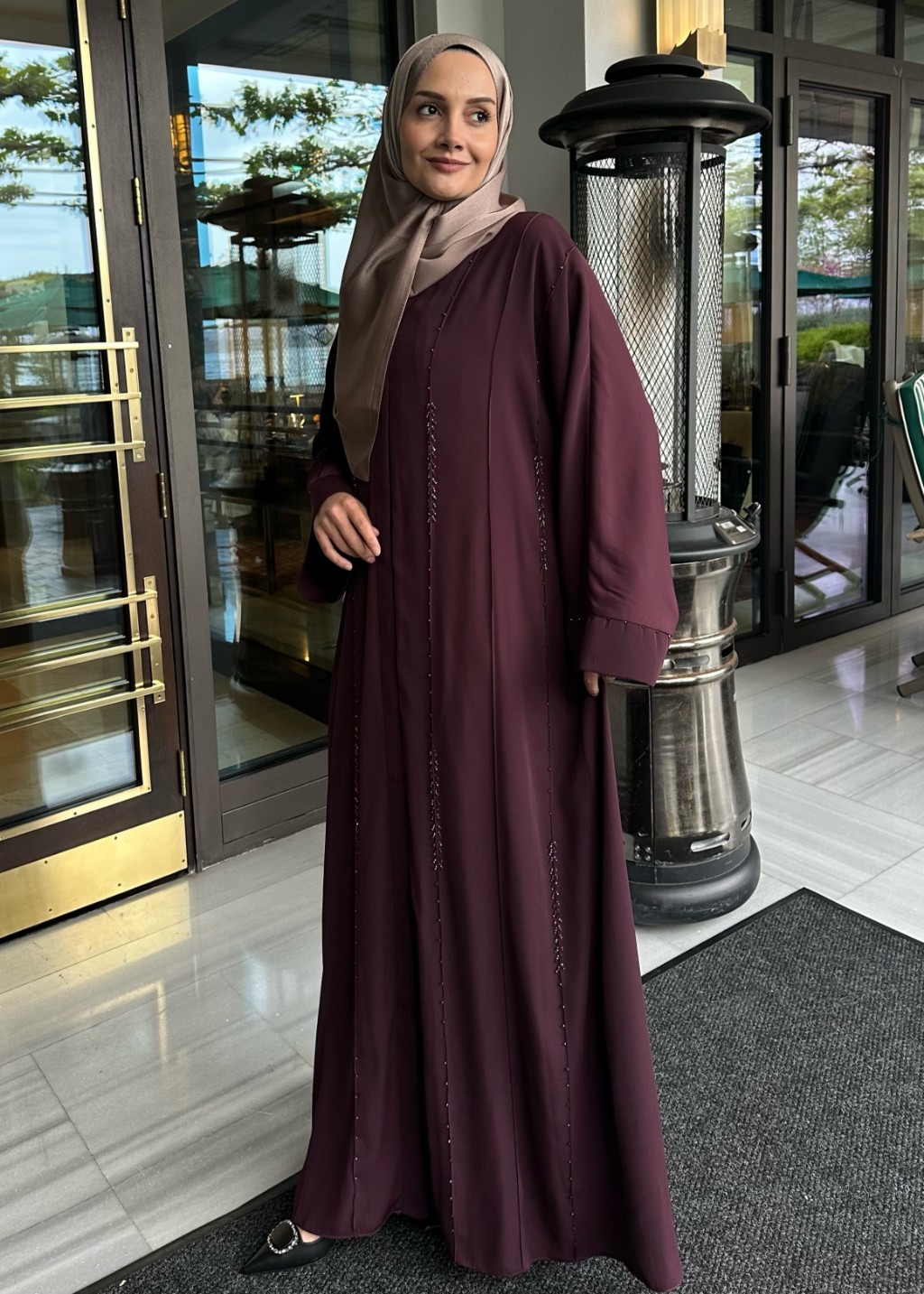 Aura Taşlı Abaya Mürdüm