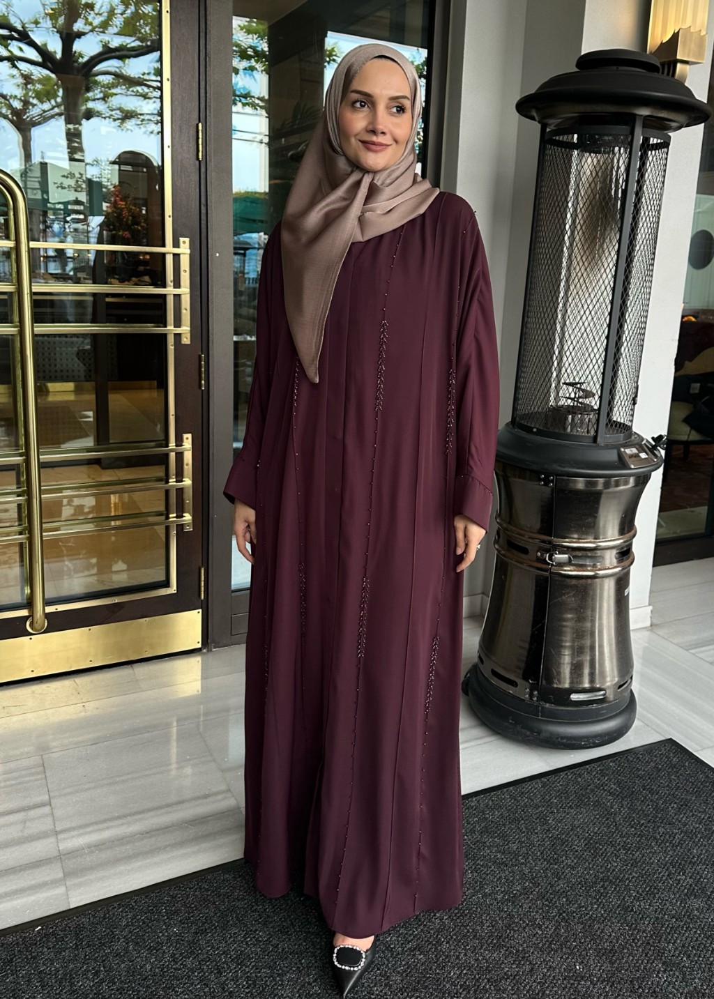 Aura Taşlı Abaya Mürdüm