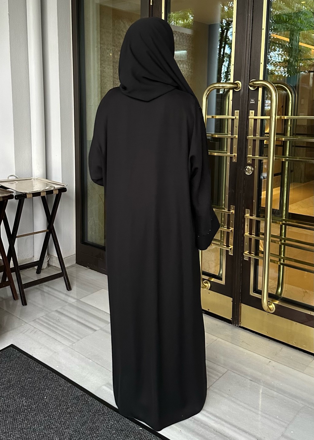 Aura Taşlı Abaya Siyah
