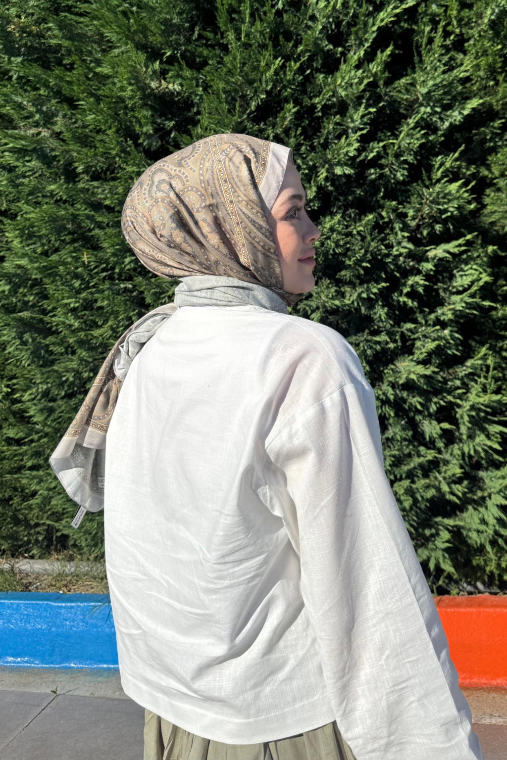 Bağlamalı Keten Bluz Beyaz