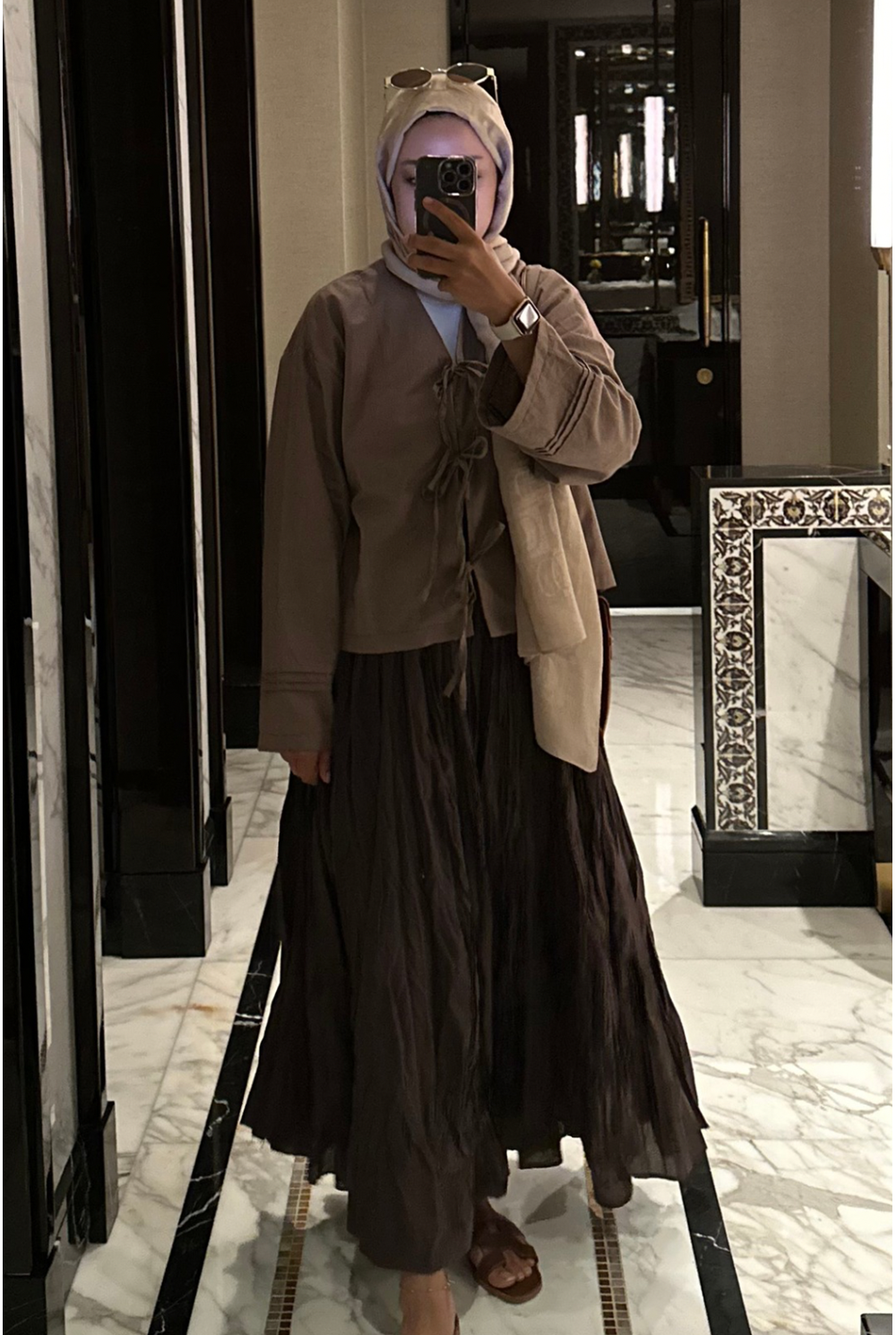 Bağlamalı Keten Bluz Kahverengi