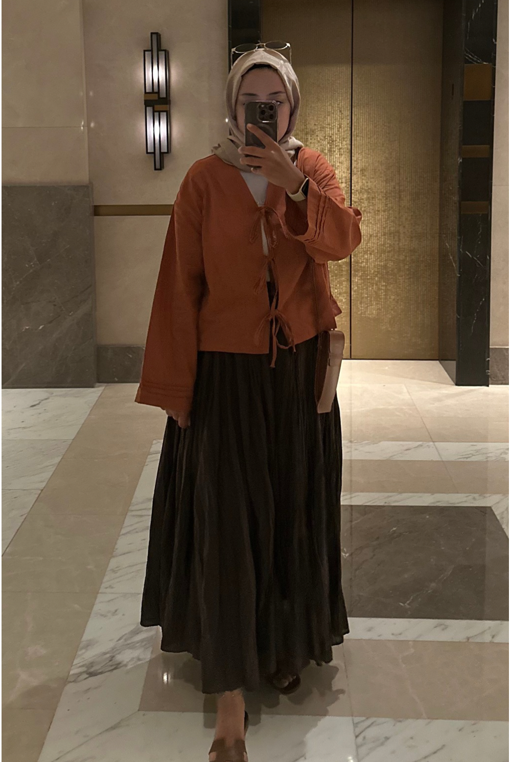 Bağlamalı Keten Bluz Kiremit