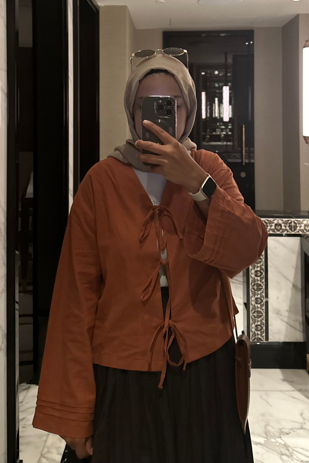 Bağlamalı Keten Bluz Kiremit