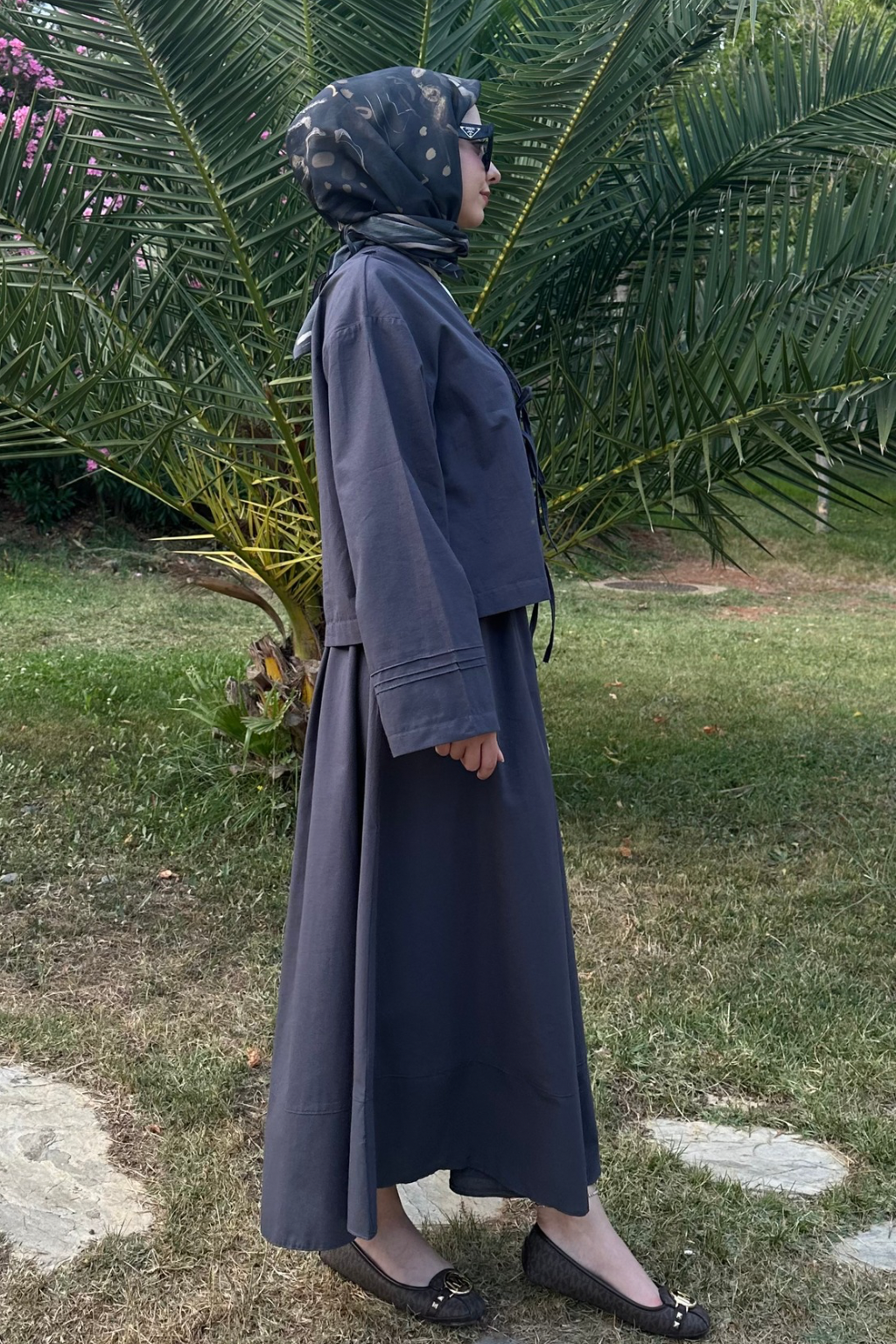 Bağlamalı Pamuk Keten Takım Antrasit