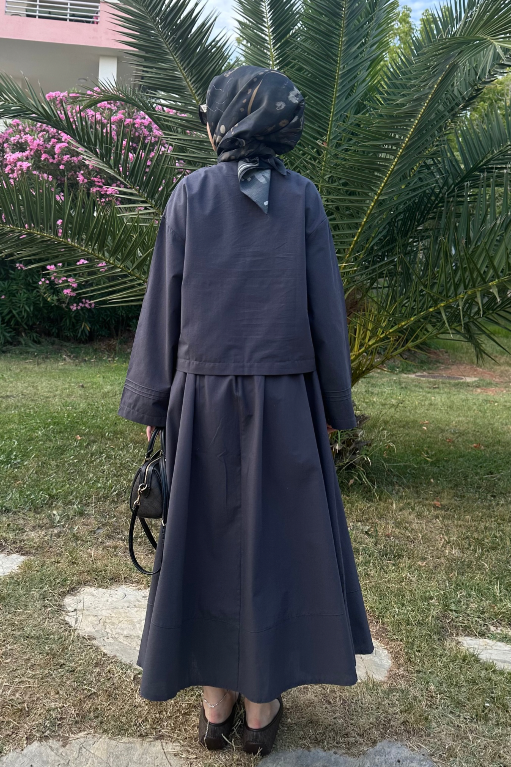 Bağlamalı Pamuk Keten Takım Antrasit