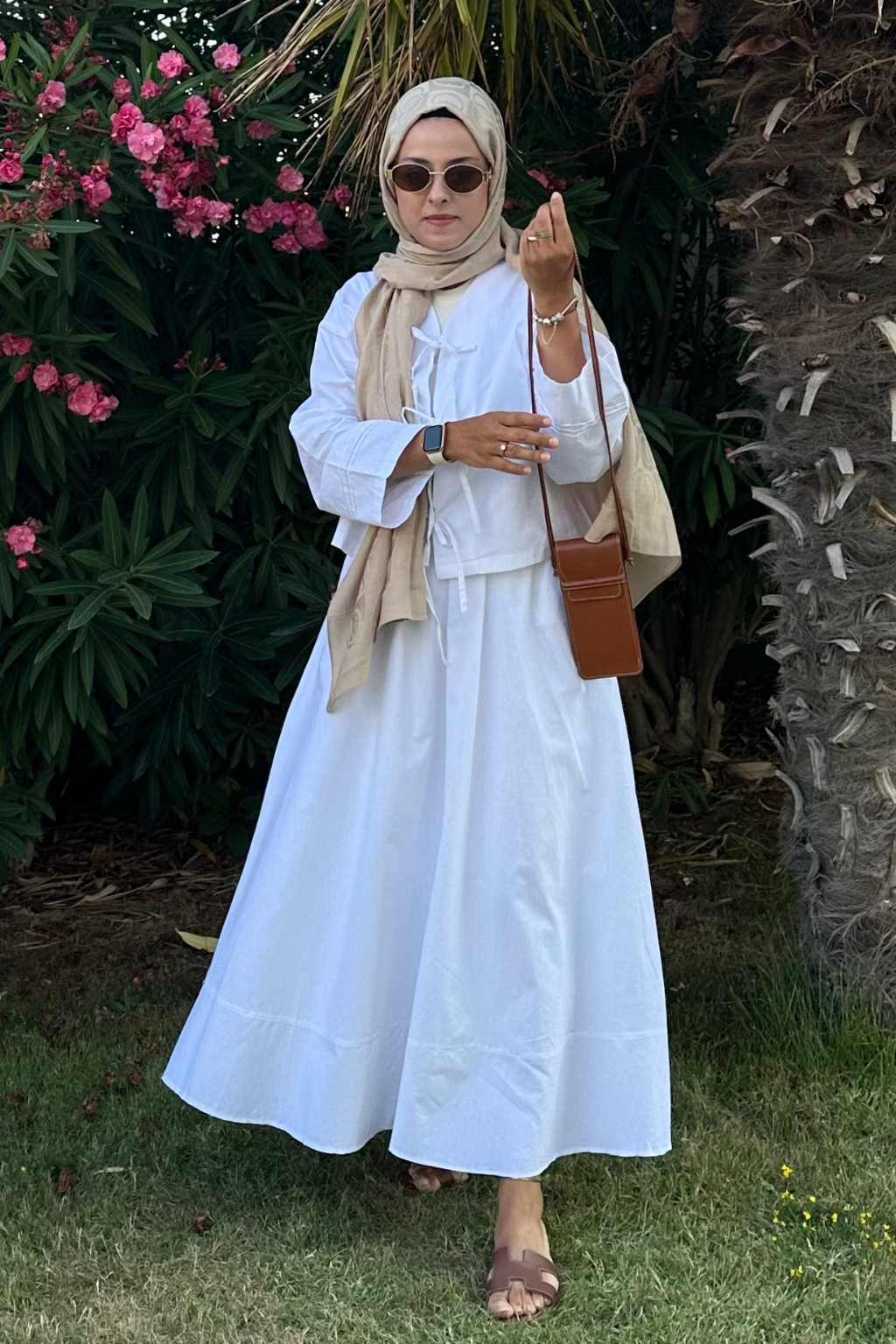 Bağlamalı Pamuk Keten Takım Beyaz