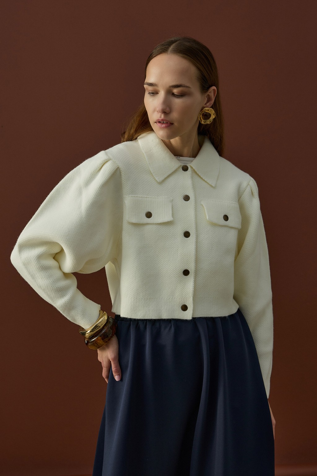 Balon Kol Hırka Beyaz