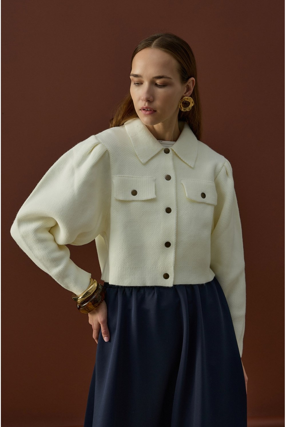 Balon Kol Hırka Beyaz