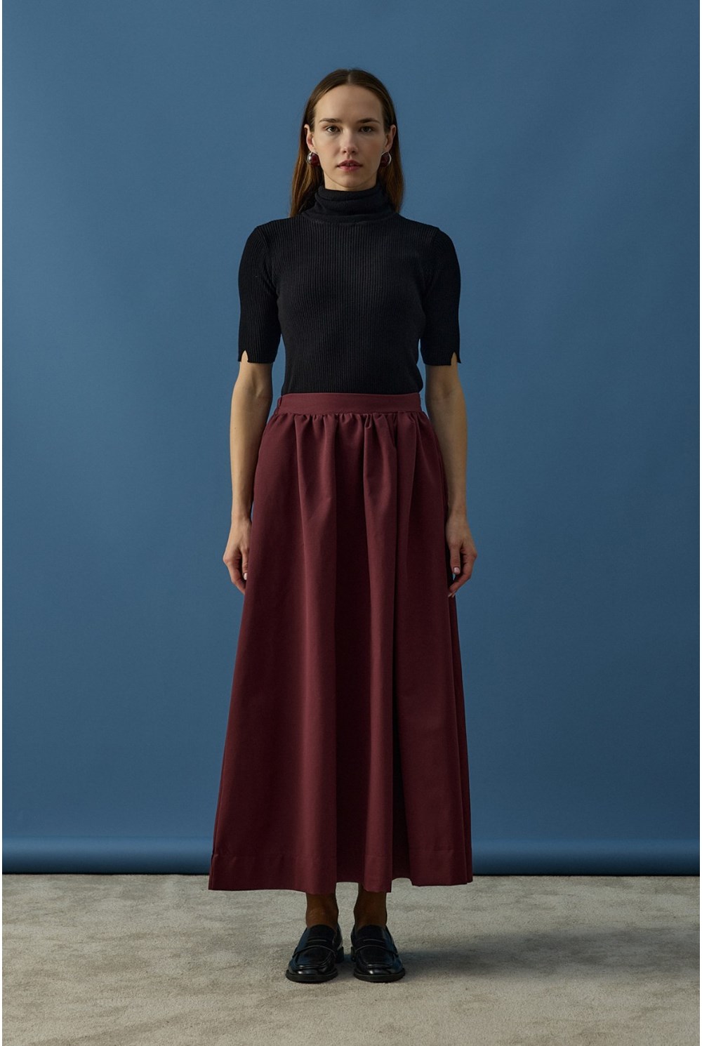 Büzgülü Pamuk Etek Bordo 