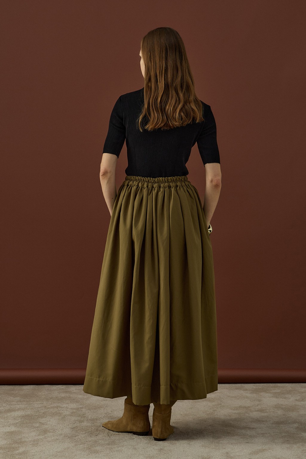 Büzgülü Pamuk Etek Haki 