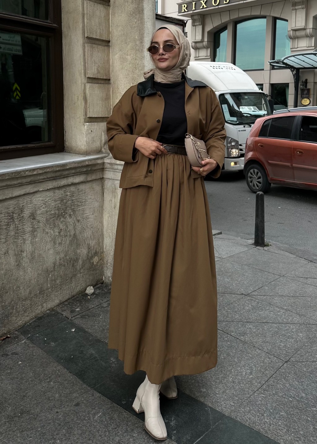 Büzgülü Pamuk Etek Haki 