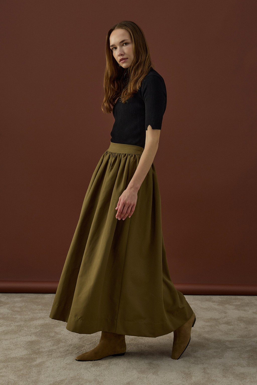 Büzgülü Pamuk Etek Haki 