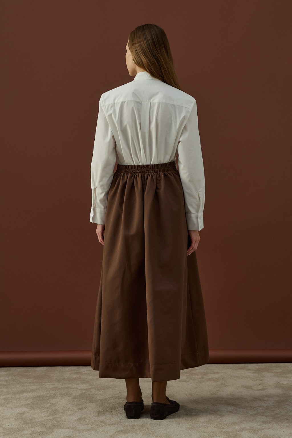 Büzgülü Pamuk Etek Kahverengi