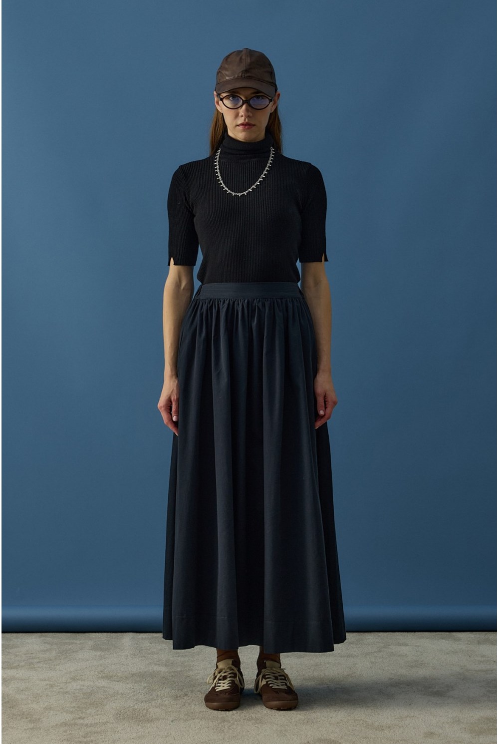 Büzgülü Pamuk Etek Lacivert