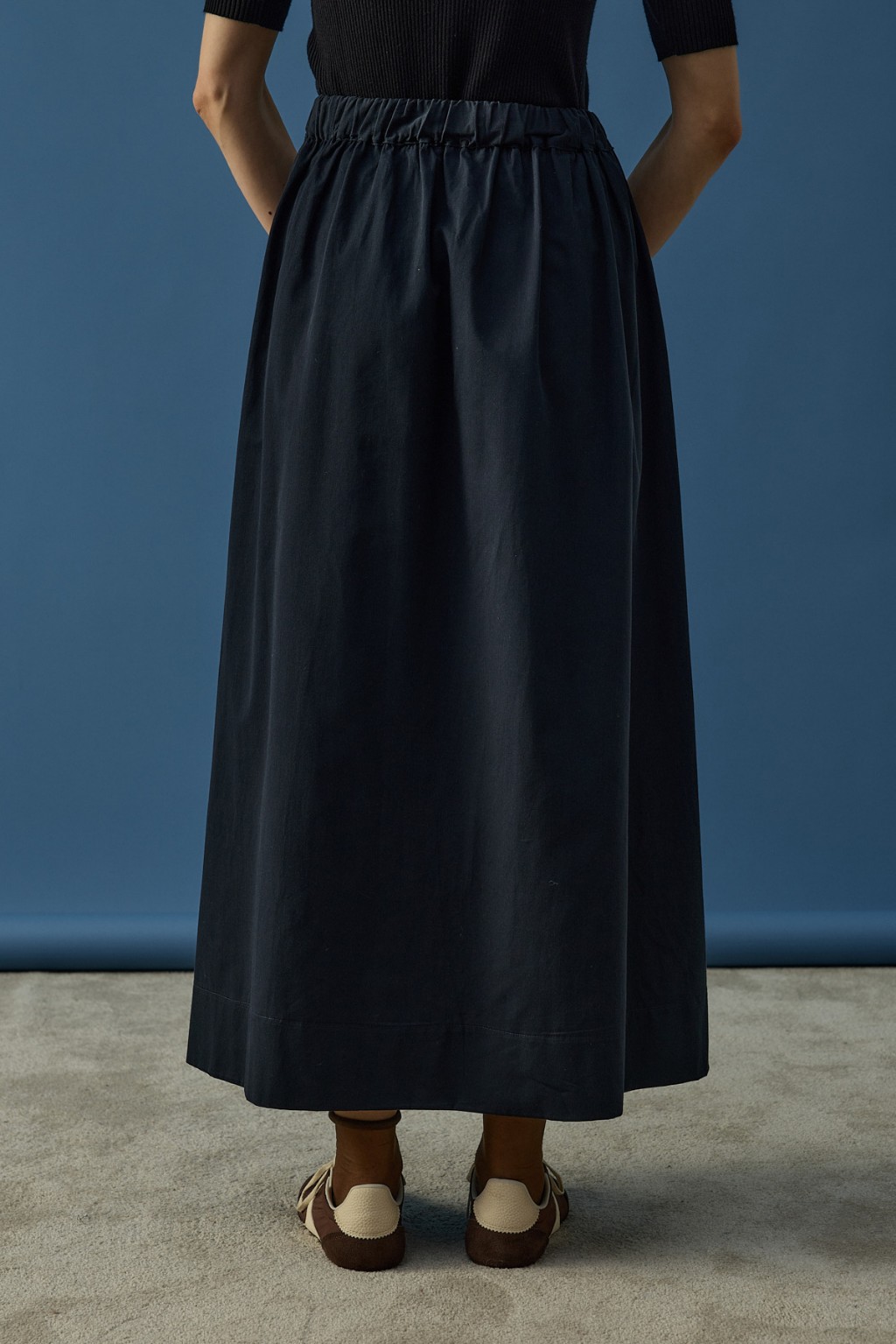 Büzgülü Pamuk Etek Lacivert