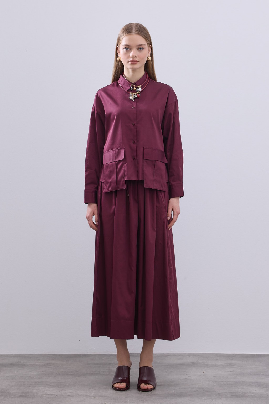 Cepli Kısa Gömlek Takım Bordo