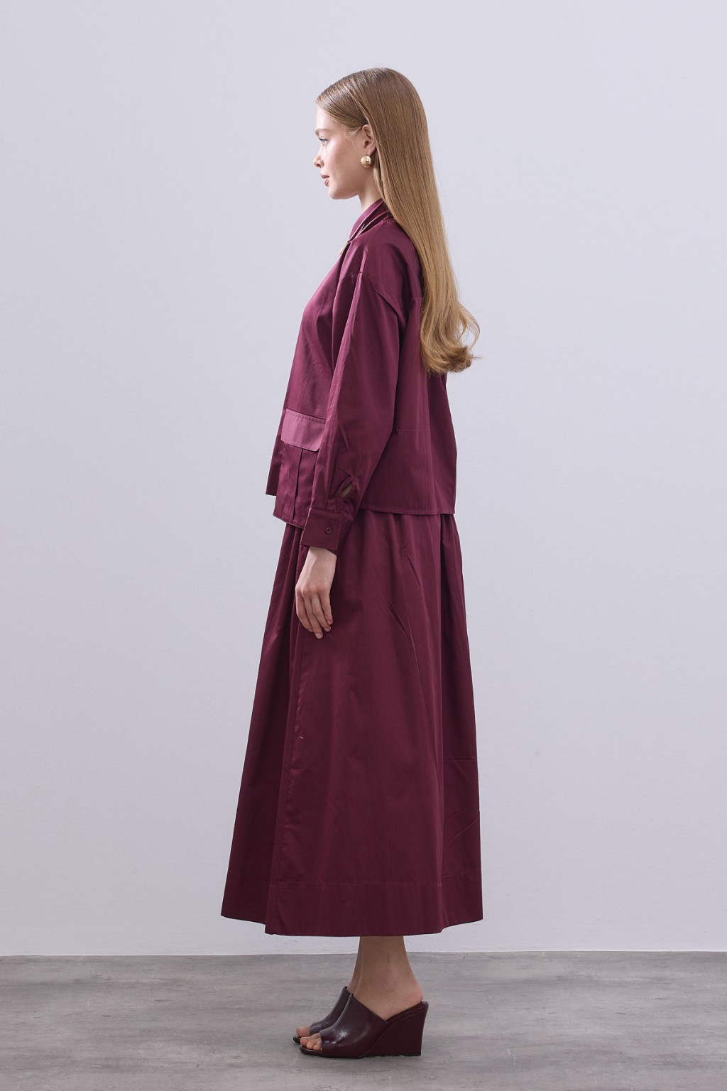 Cepli Kısa Gömlek Takım Bordo