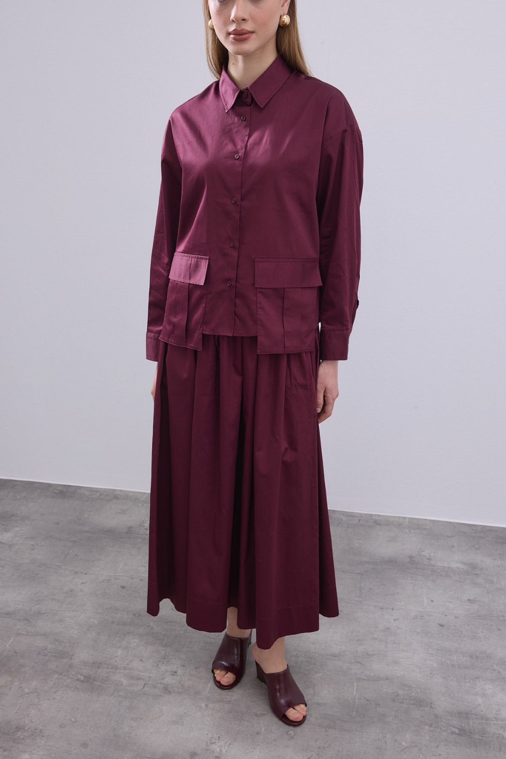 Cepli Kısa Gömlek Takım Bordo