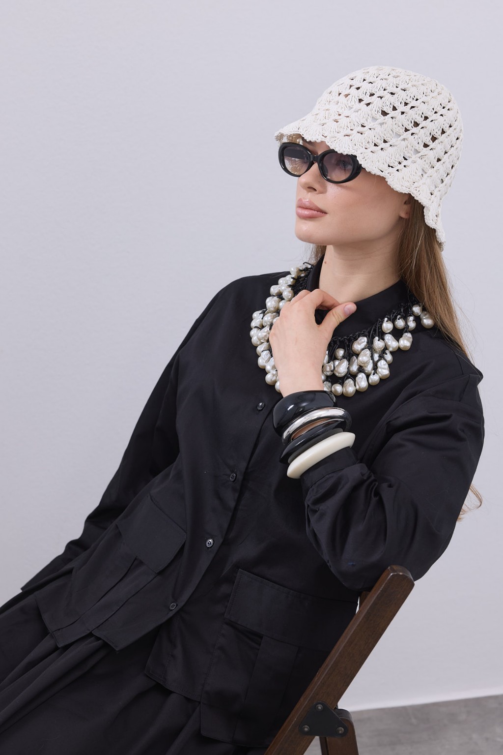 Cepli Kısa Gömlek Takım Siyah