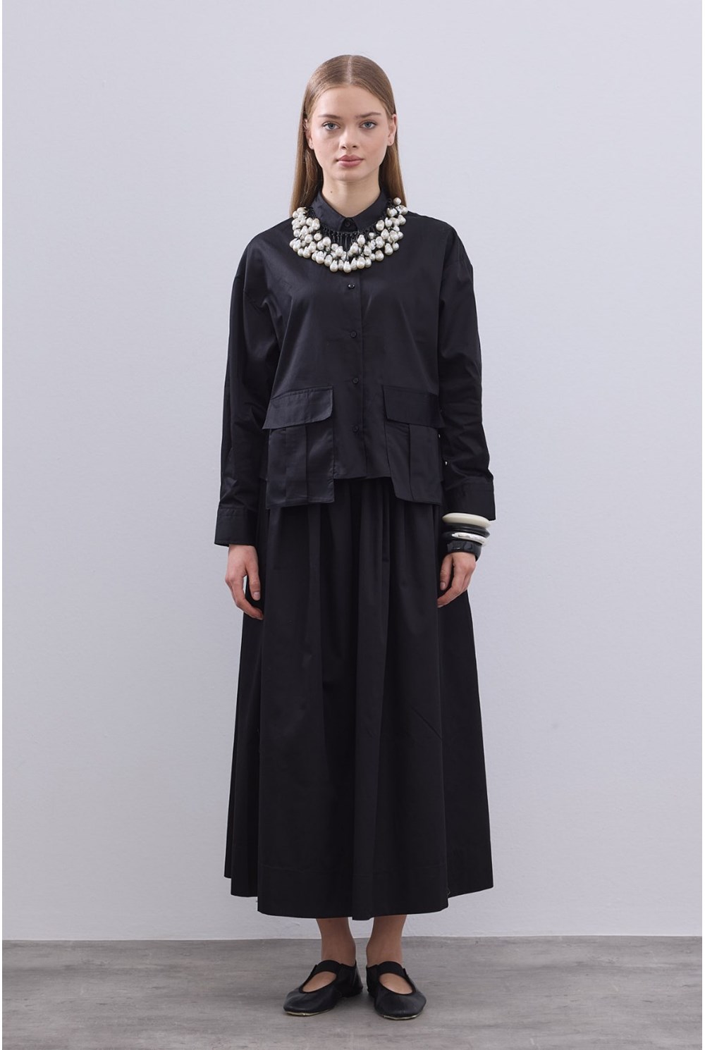 Cepli Kısa Gömlek Takım Siyah