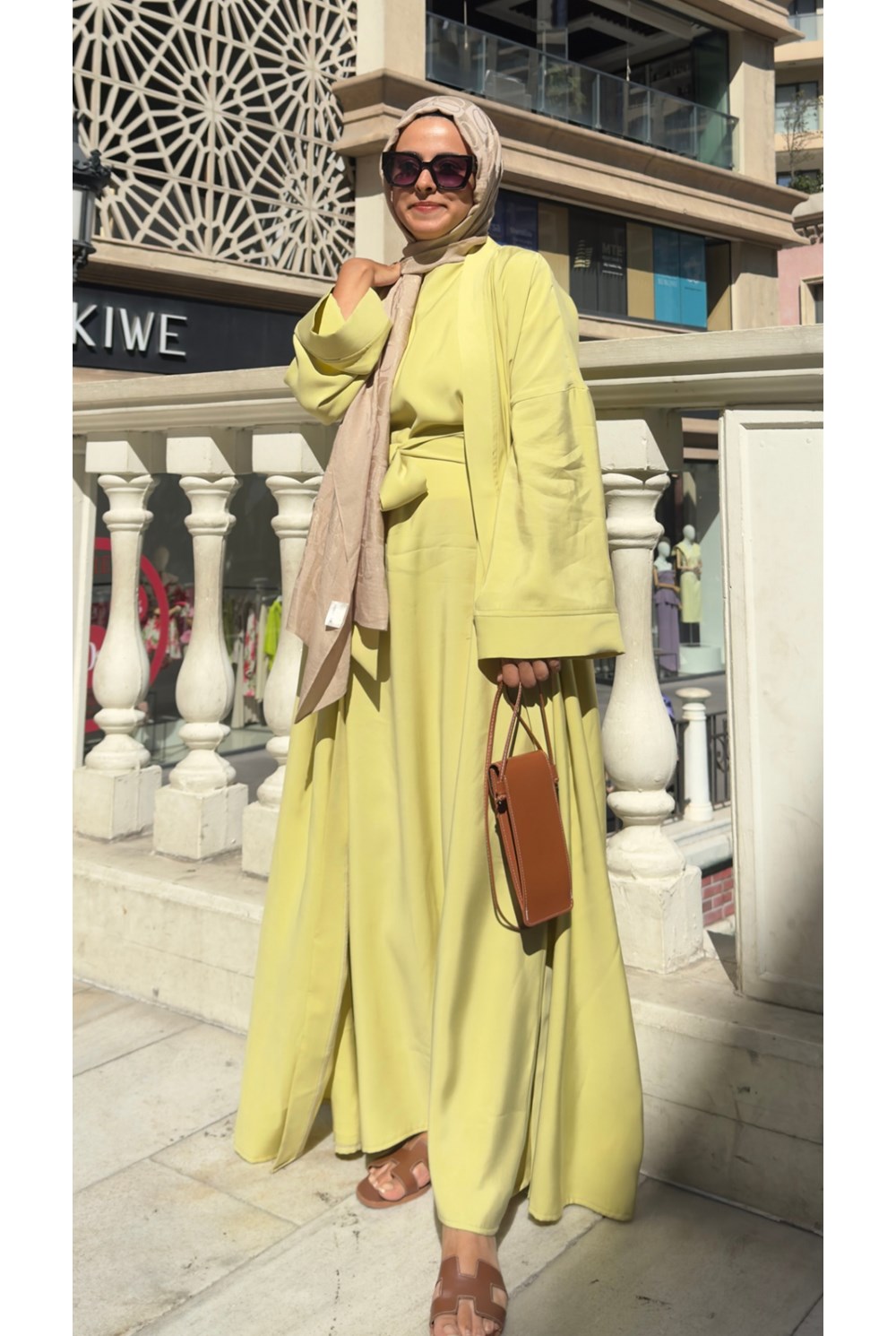 Cupra İç Elbiseli Abaya Soft Sarı