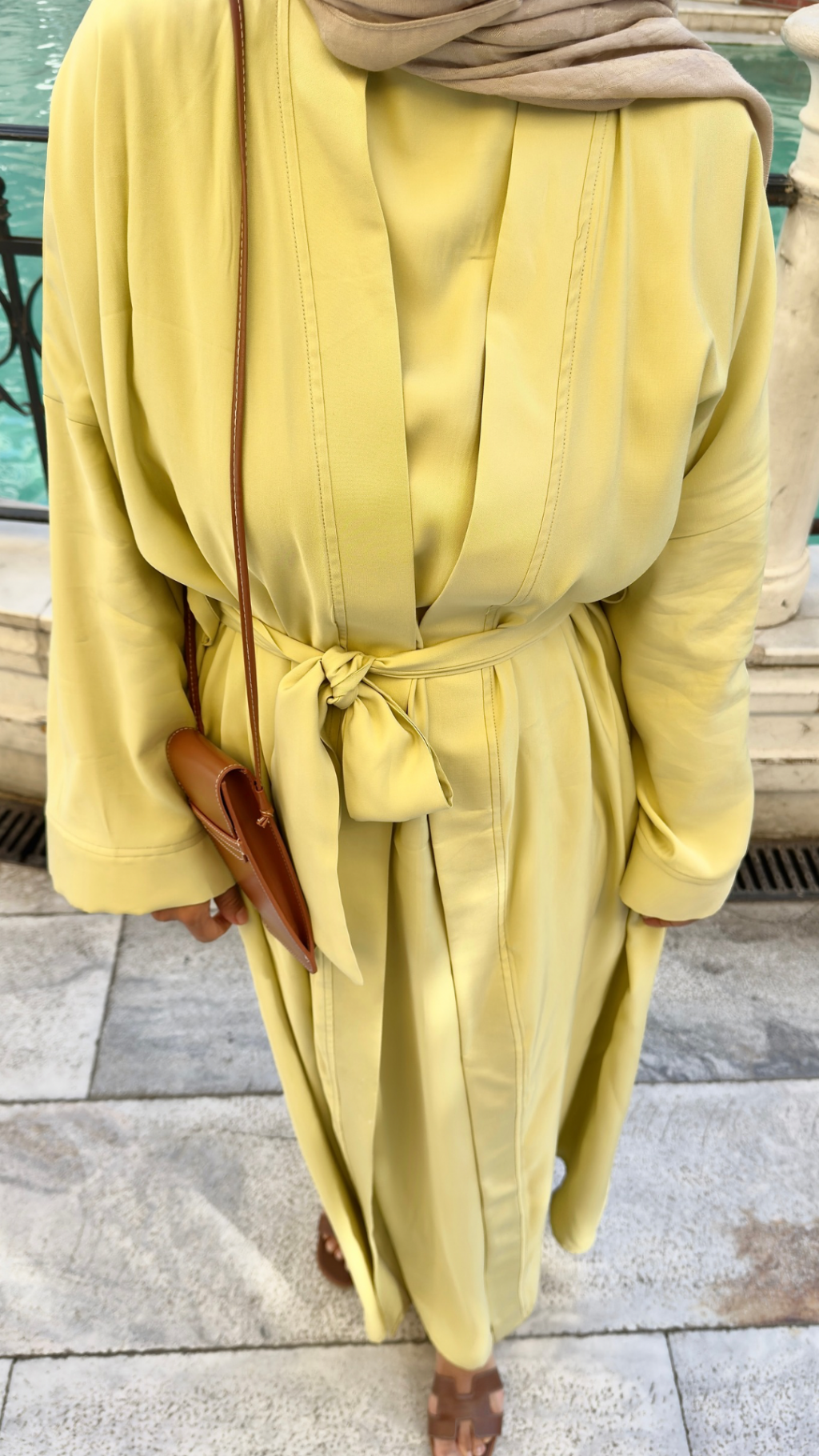 Cupra İç Elbiseli Abaya Soft Sarı