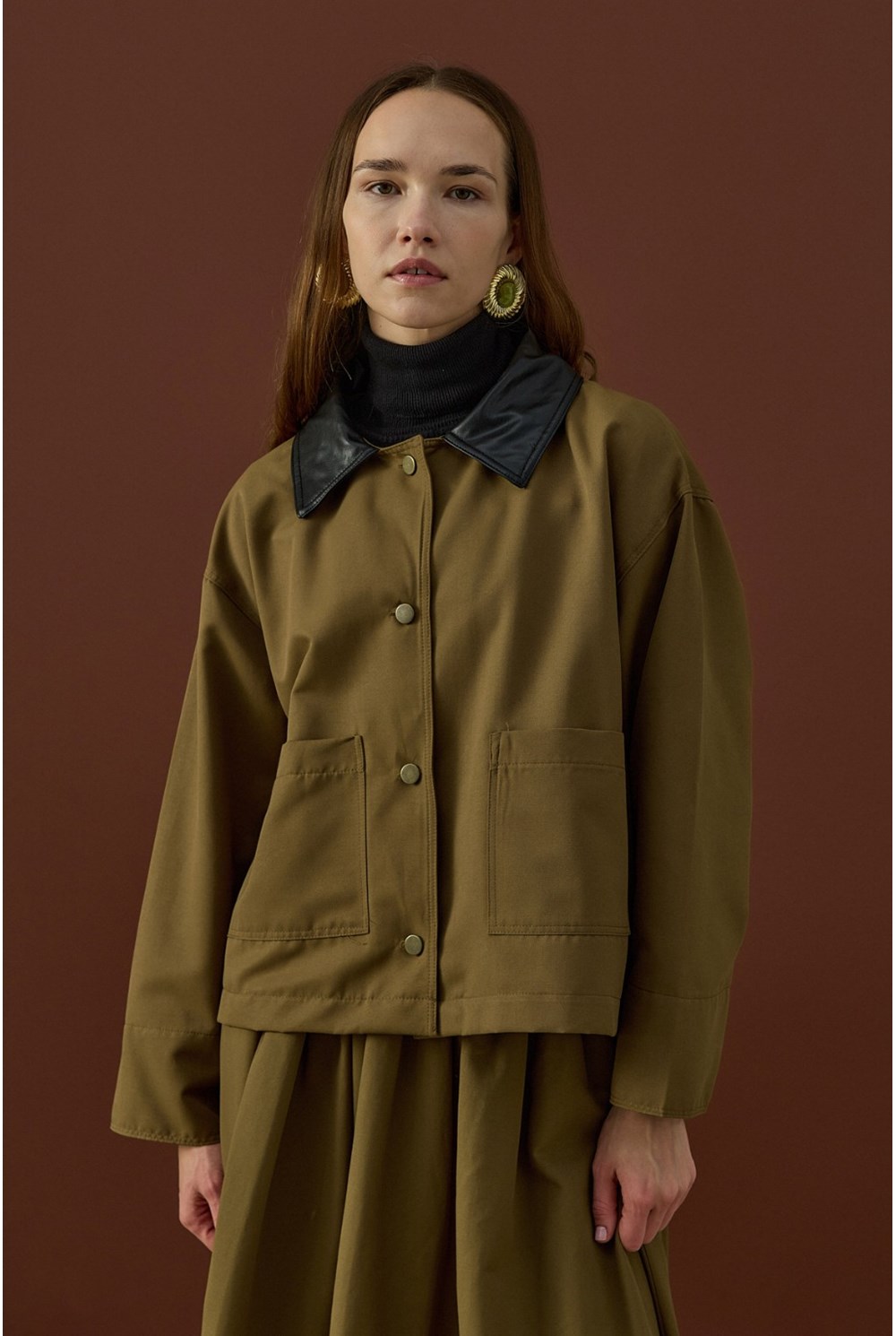 Deri Yaka Ceket  Haki