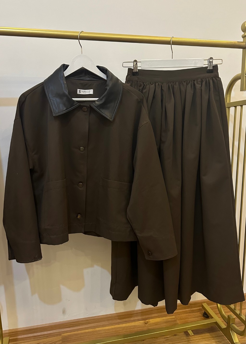 Deri Yaka Ceket Kahverengi