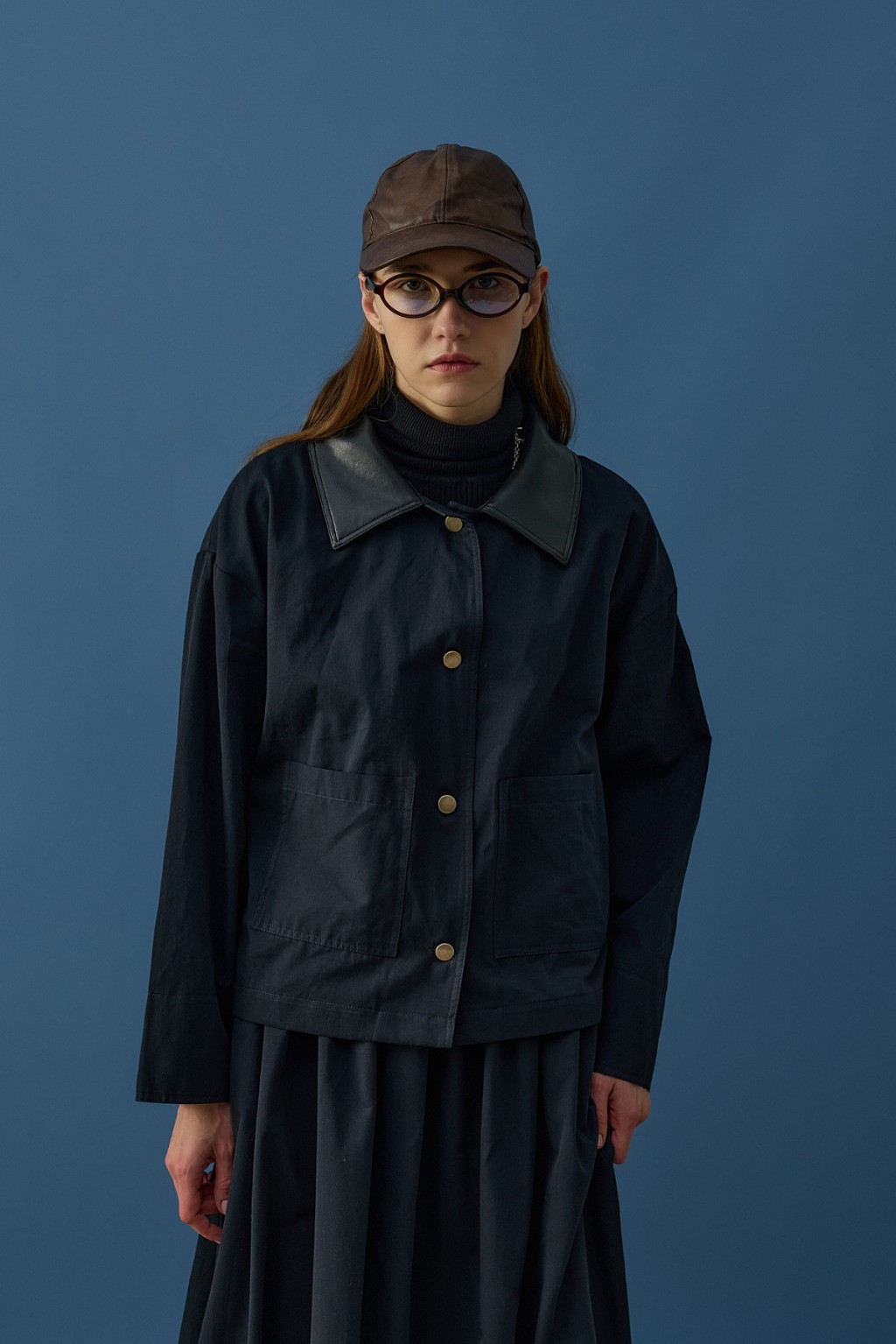 Deri Yaka Ceket  Lacivert