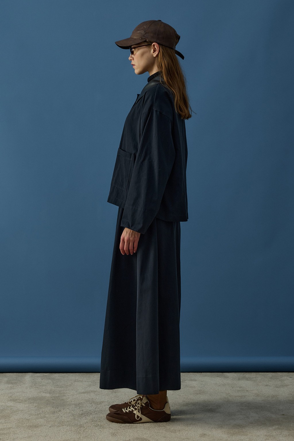 Deri Yaka Ceket Takım Lacivert