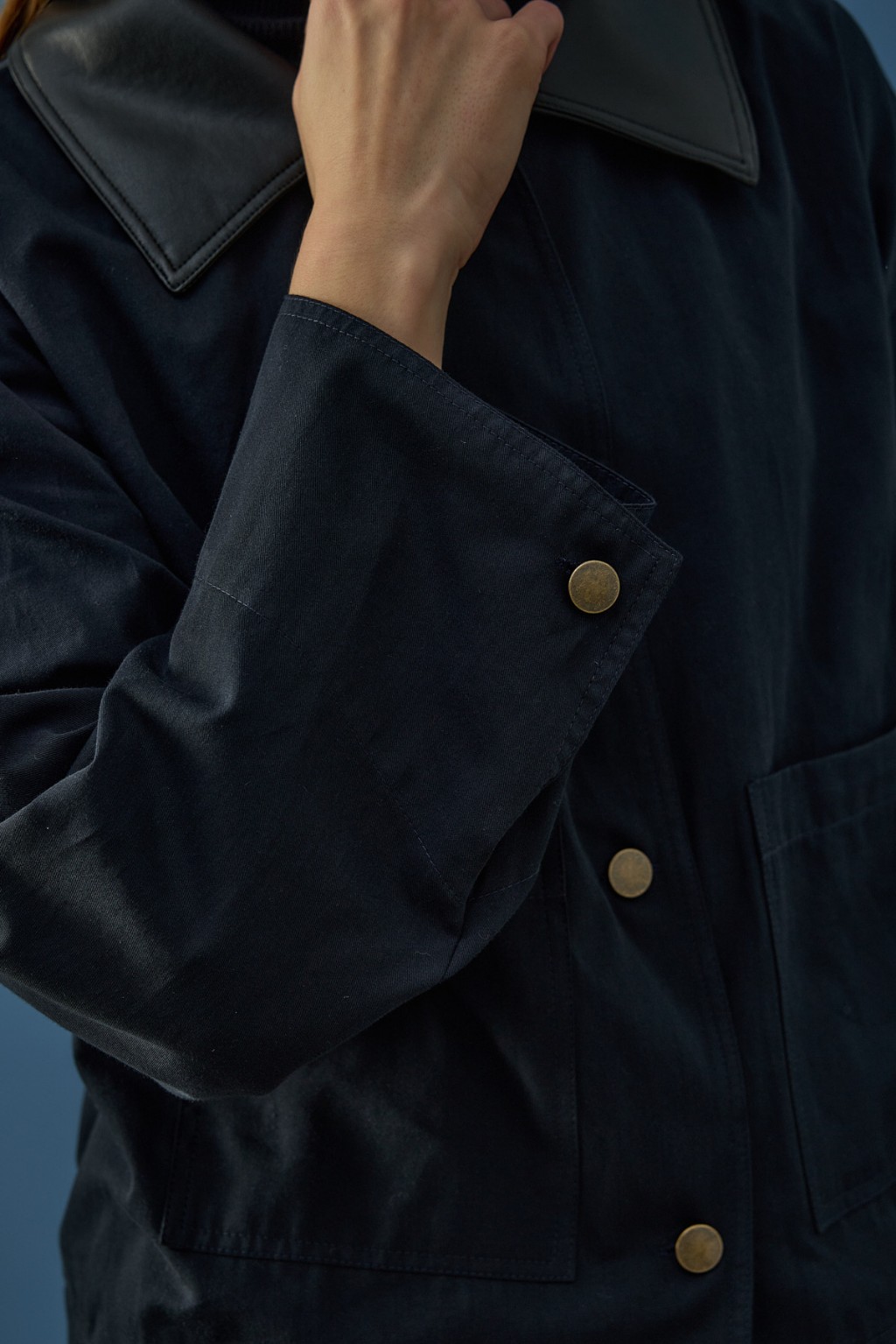 Deri Yaka Ceket  Lacivert