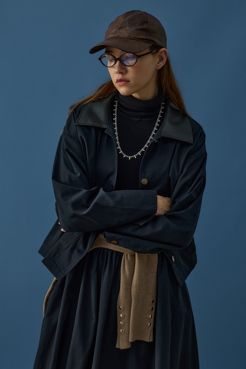 Deri Yaka Ceket Takım Lacivert