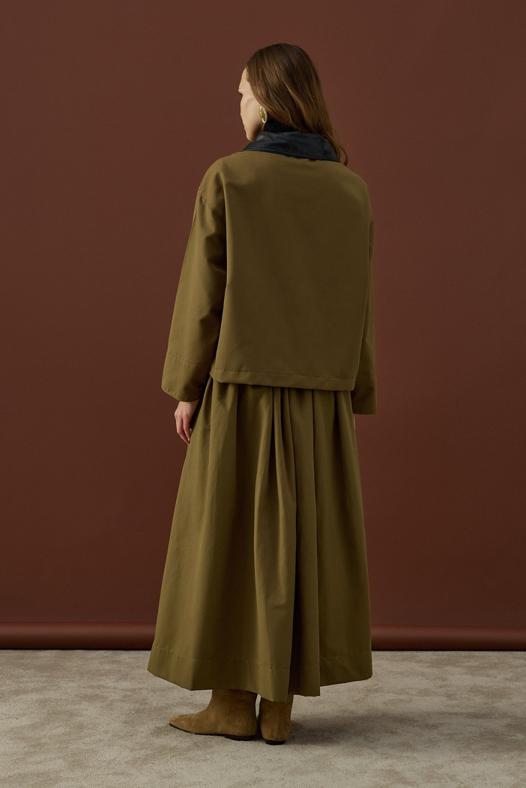 Deri Yaka Ceket Takım Haki