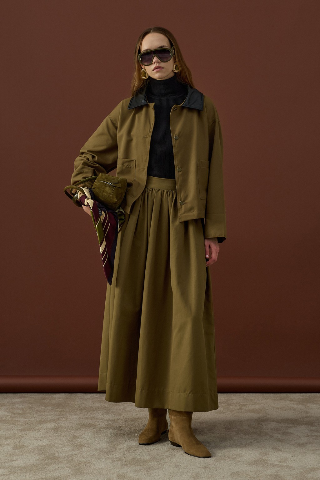 Deri Yaka Ceket Takım Haki