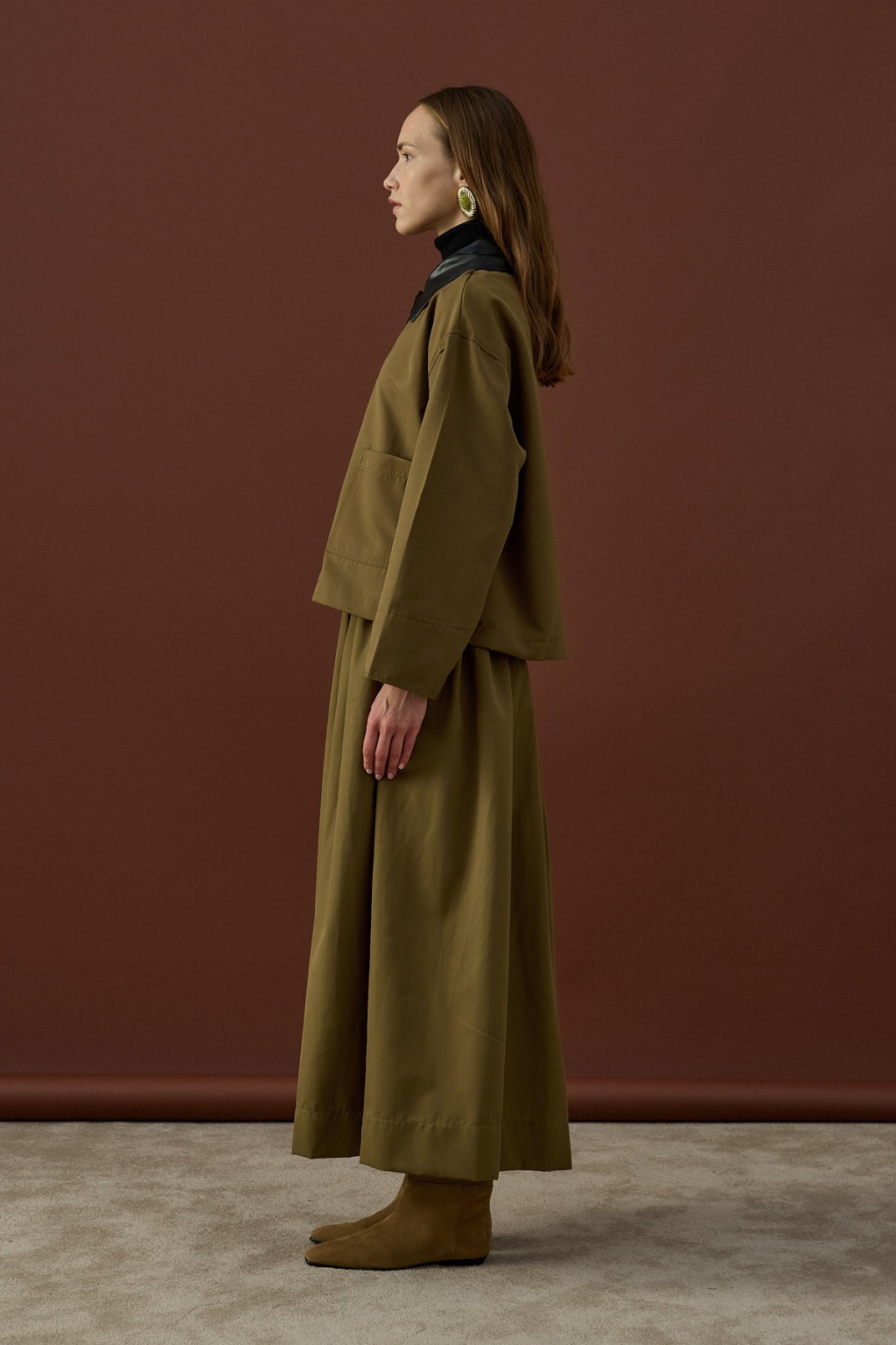 Deri Yaka Ceket Takım Haki