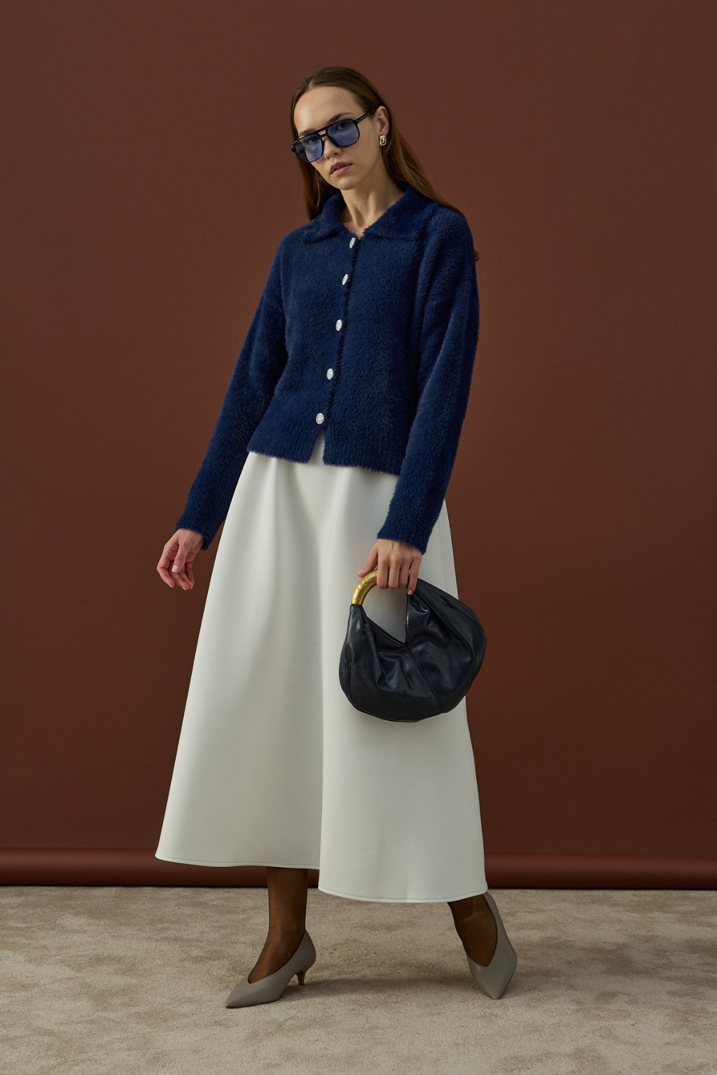 Düğme Detaylı Soft Hırka Lacivert 