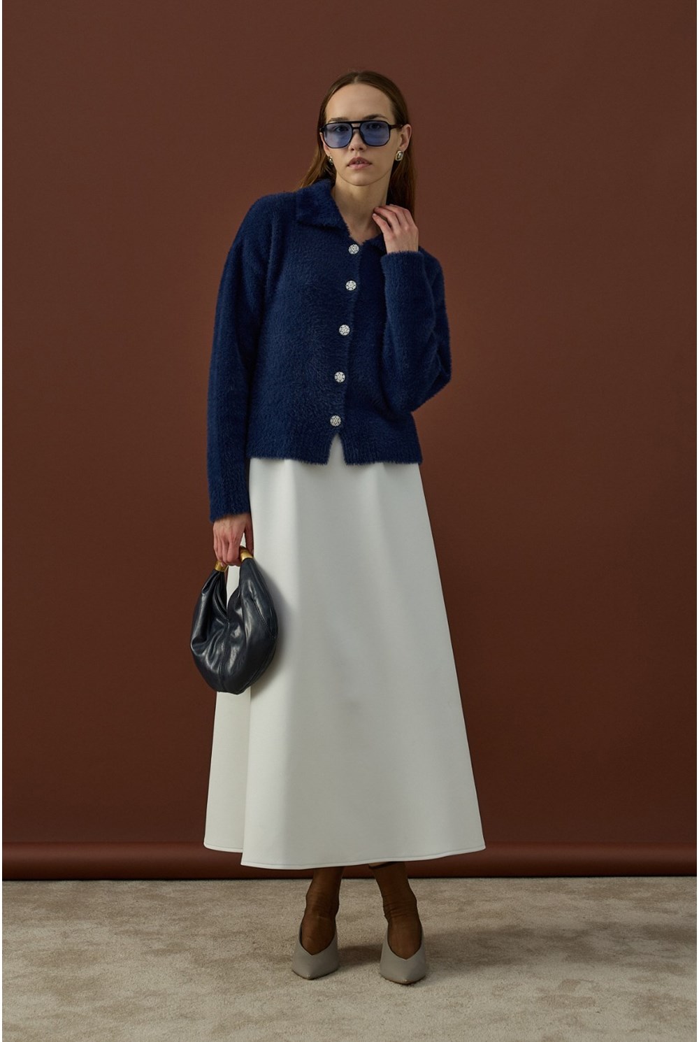 Düğme Detaylı Soft Hırka Lacivert 