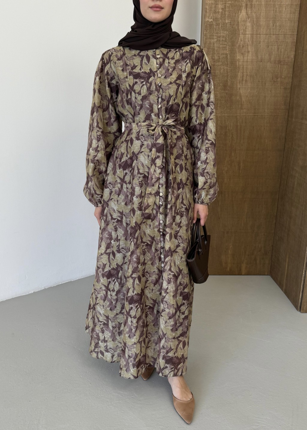 Floral Elbise Kahve