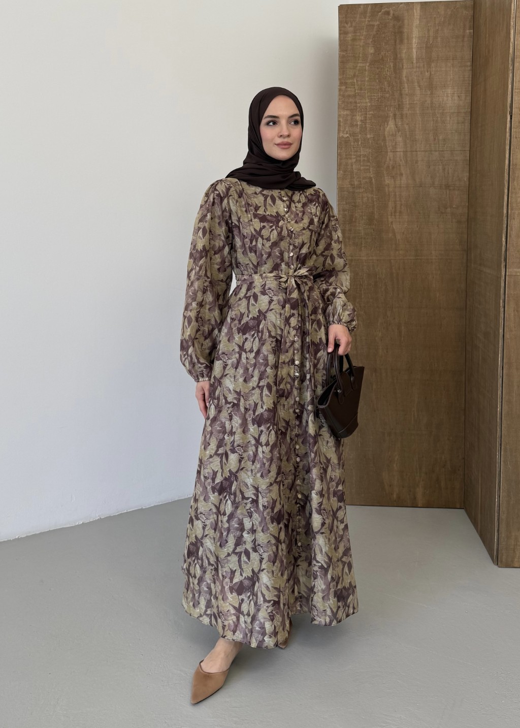 Floral Elbise Kahve