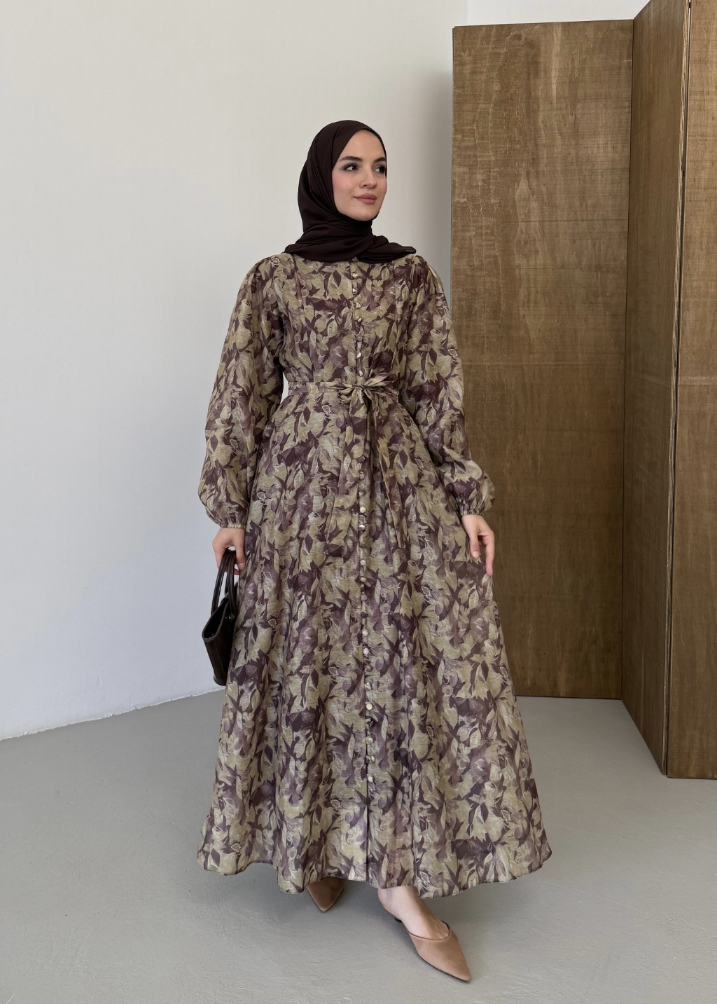 Floral Elbise Kahve