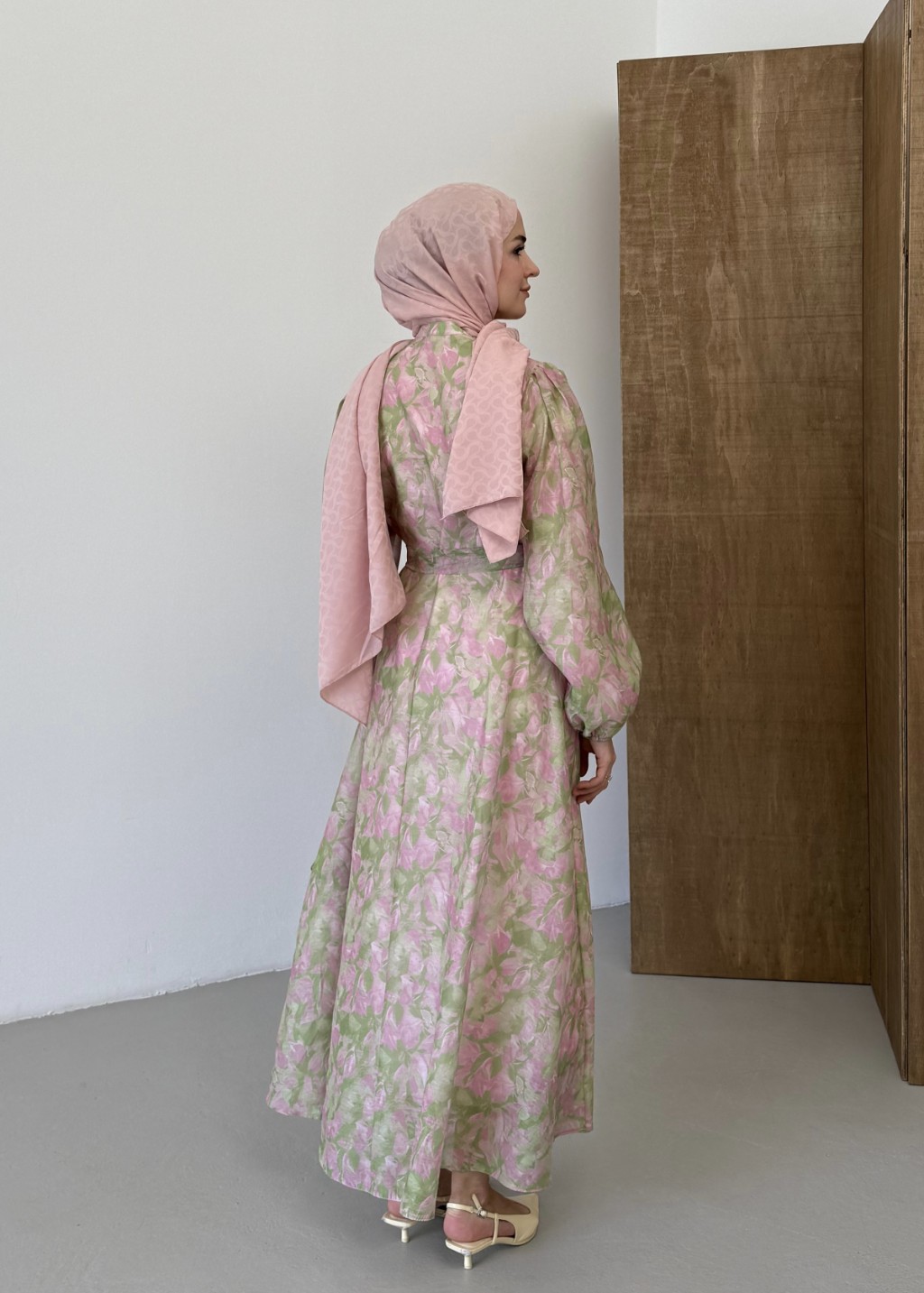 Floral Elbise Pembe 