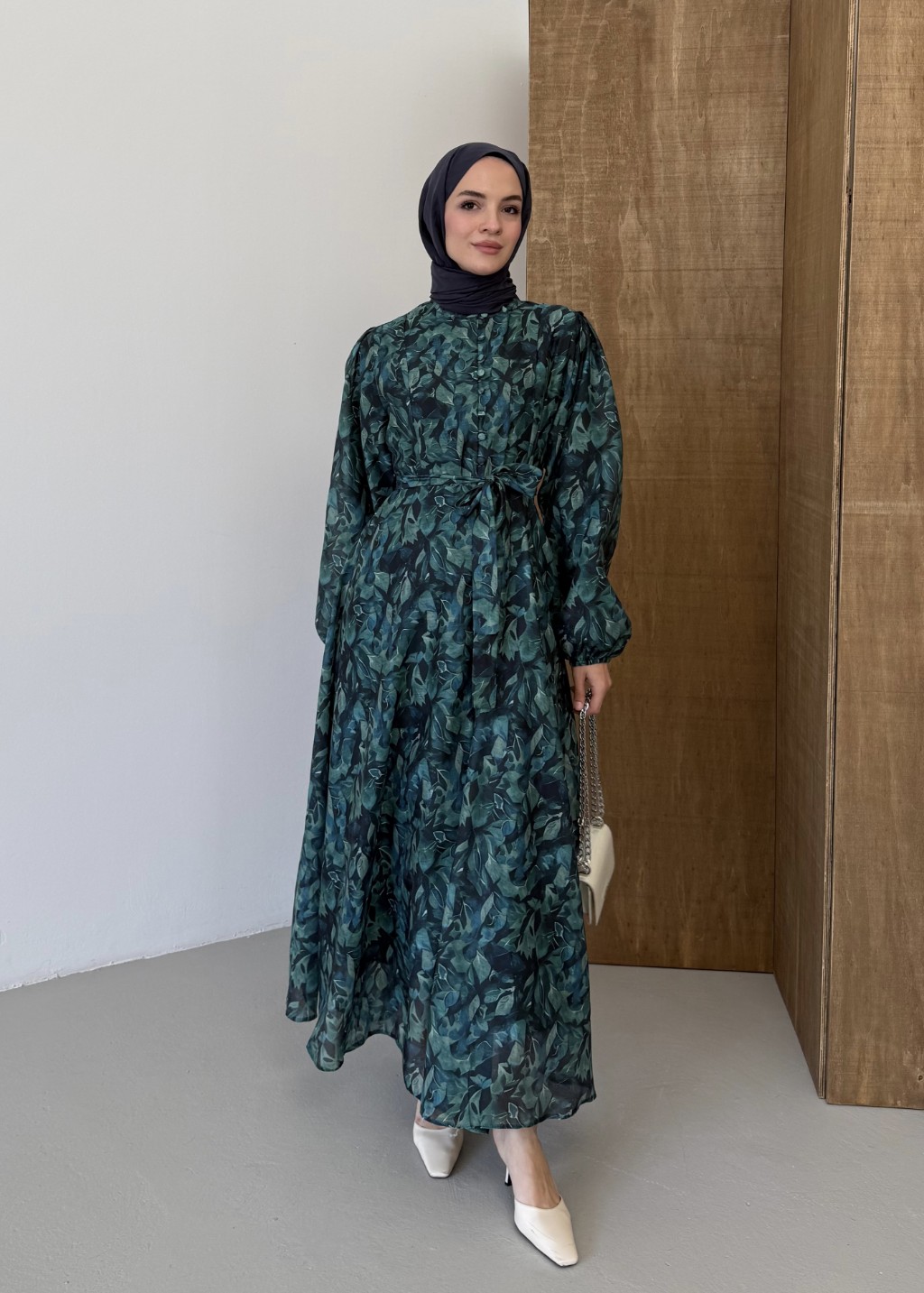 Floral Elbise Yeşil 