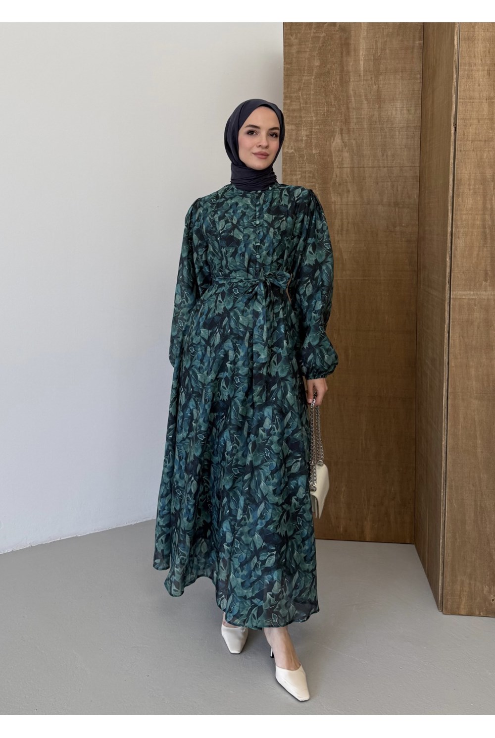 Floral Elbise Yeşil 