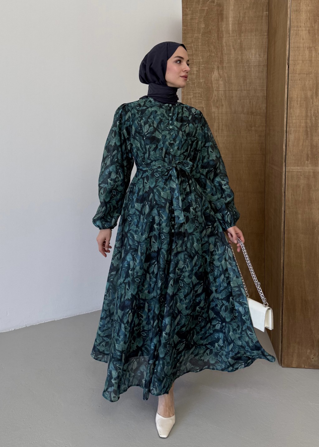 Floral Elbise Yeşil 
