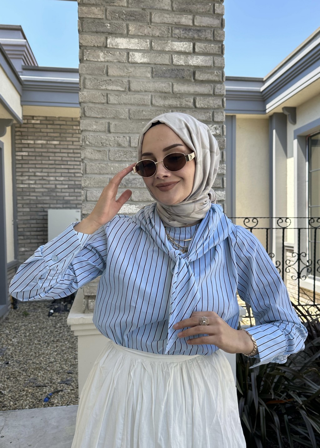 Fularlı Gömlek Açık Mavi 