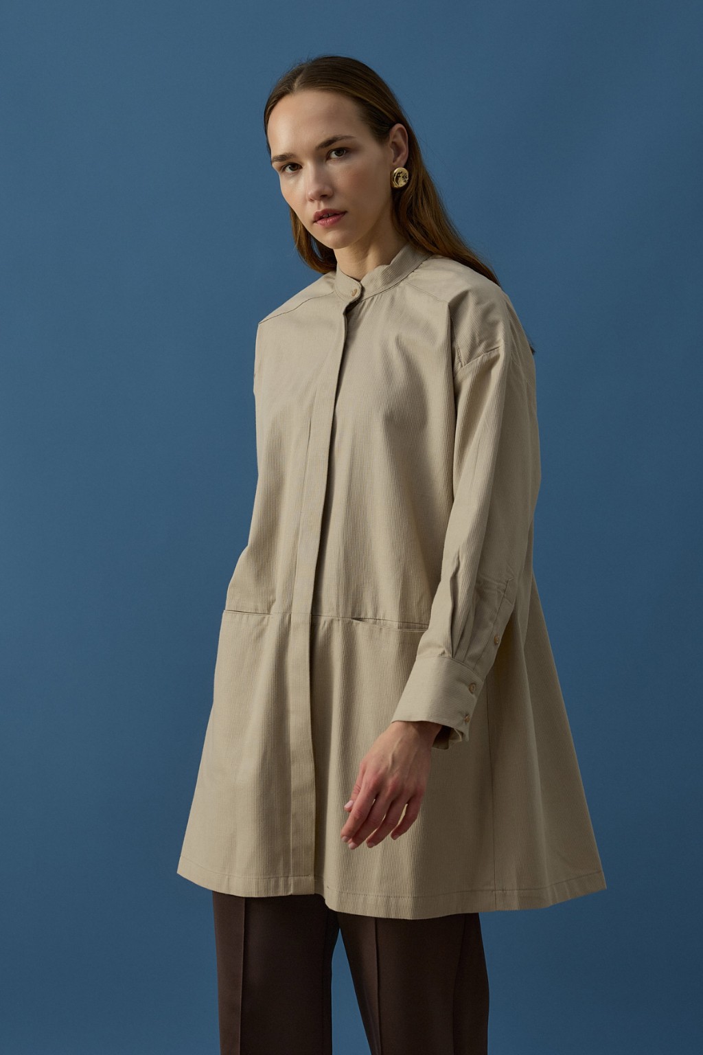 Gizli Cepli Hakim Yaka Gömlek Krem 