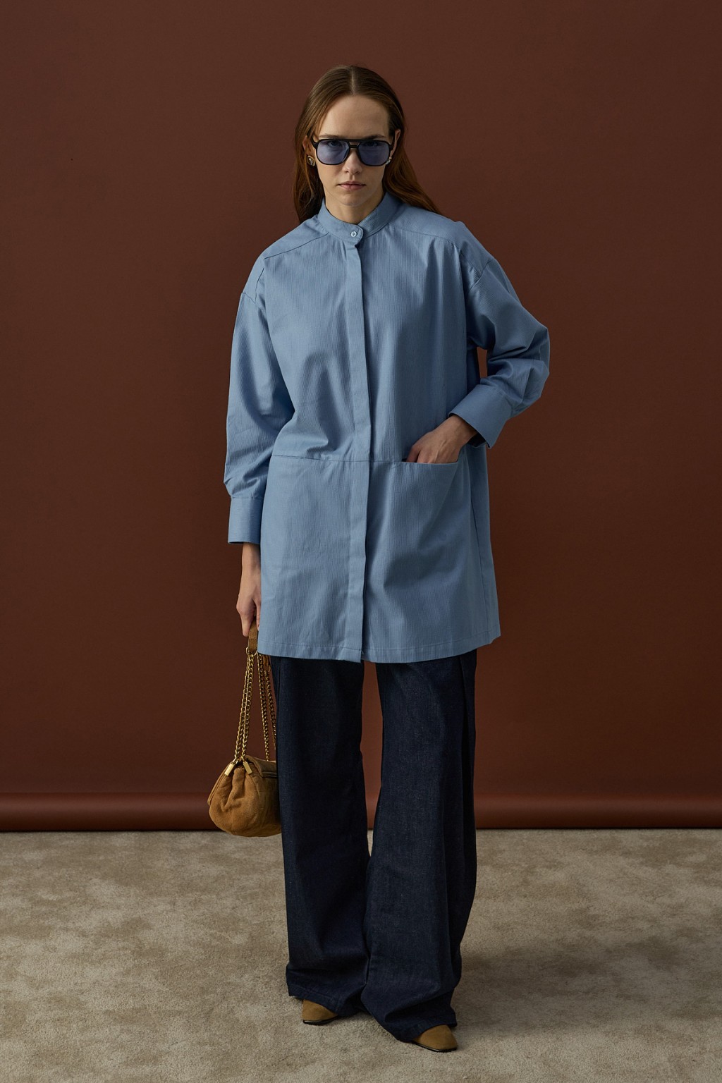 Gizli Cepli Hakim Yaka Gömlek Mavi